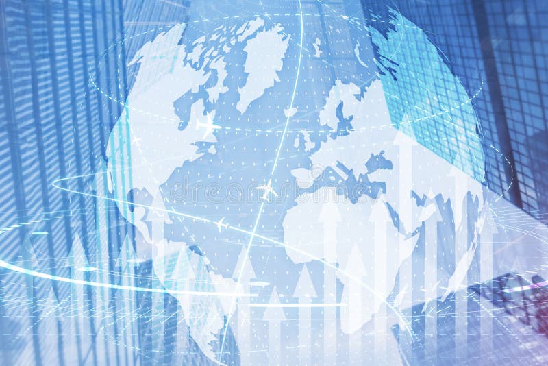 Virtual interface connection map of flight routes airplanes network use for global travel network. royalty free illustration