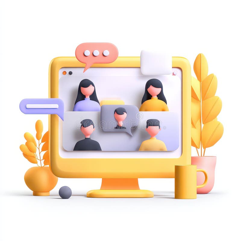 Virtual Meeting Illustration with Colorful Characters and Elements royalty free illustration