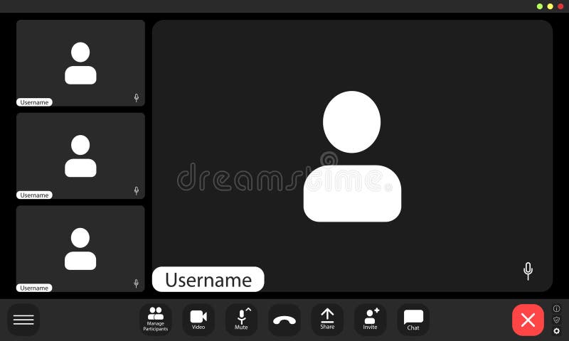 Virtual meeting platform with multiple user profiles displayed stock illustration
