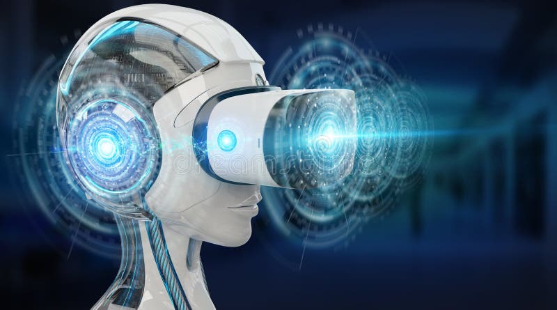 Virtual reality and artificial intelligence illustration 3D rend. Virtual reality and artificial intelligence illustration on blue background 3D rendering
