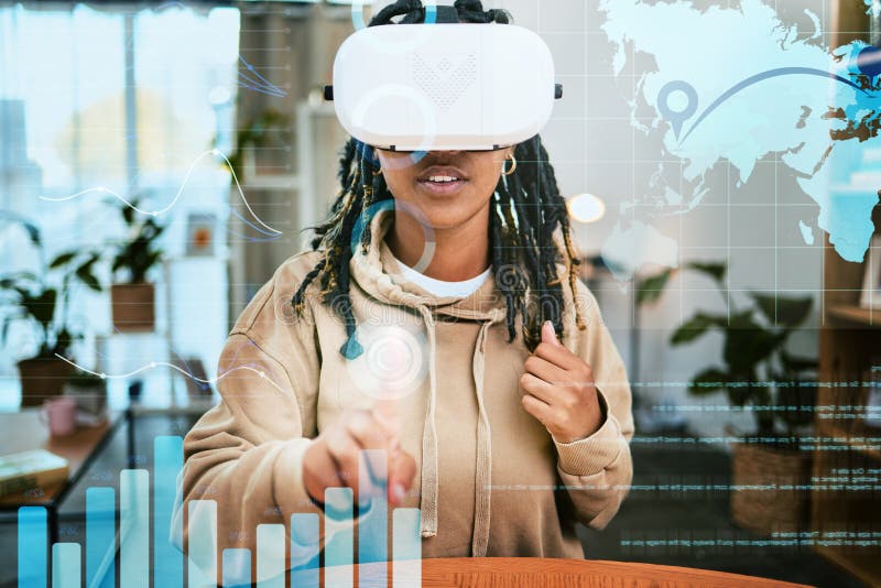 Virtual Reality, Global Data Woman Gesture for Vr Elearning, Globalization Education or Future