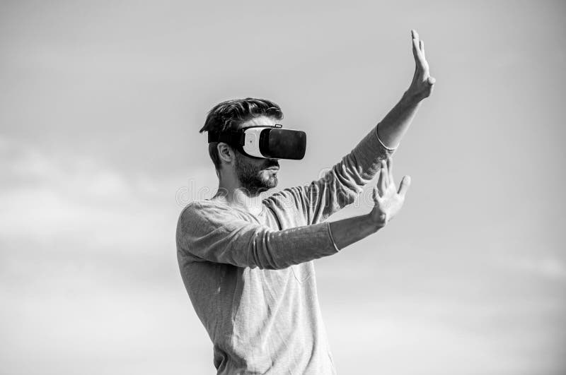 Virtual Reality Goggles. Man with Wireless VR Glasses Headset