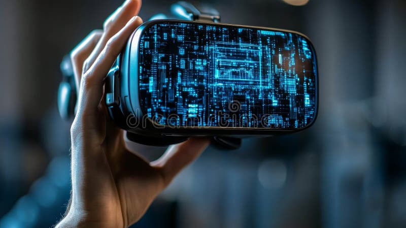 Virtual Reality Headset User Exploring Futuristic Digital Interface, Immersive Technology Concept royalty free illustration