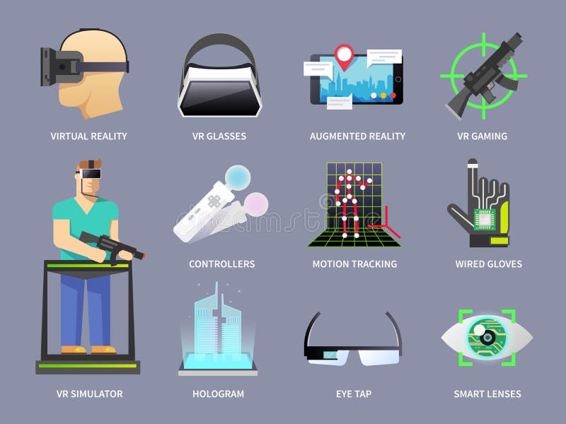 Virtual reality icons set stock illustration Virtual reality icons set stock illustration