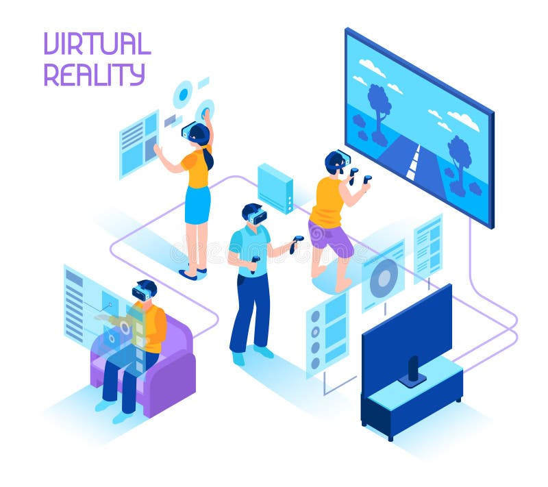 Virtual Reality Isometric Composition vector illustration Virtual Reality Isometric Composition vector illustration