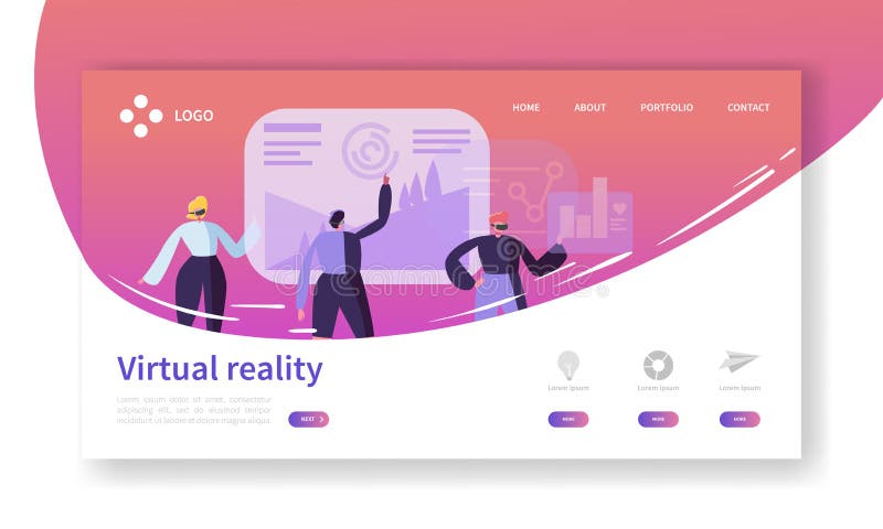 Virtual Reality Landing Page. Augmented Reality Banner with Flat People Characters Website Template. Easy to edit stock illustration Virtual Reality Landing Page. Augmented Reality Banner with Flat People Characters Website Template. Easy to edit stock illustration