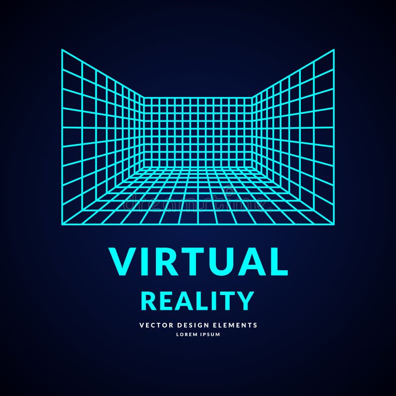 Virtual reality and new technologies for games. Room with perspective grid.