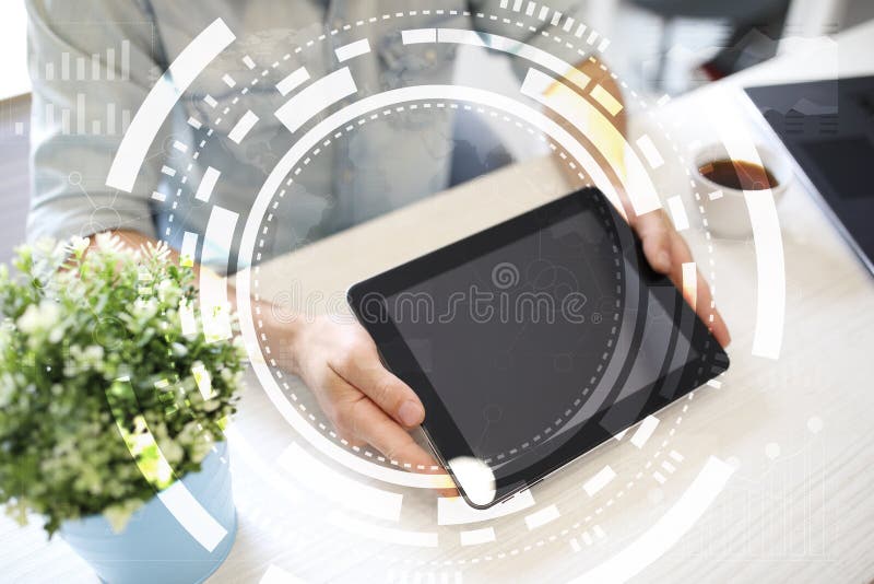 Virtual screen business, technology and internet concept. Futuristic virtual screen interface technology stock images, royalty-free photos and pictures