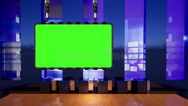 Virtual Television Studio Background With Green Screen Stock Footage