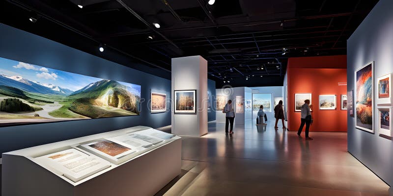 Virtual tour in a gallery capturing a sleek modern muse royalty free illustration