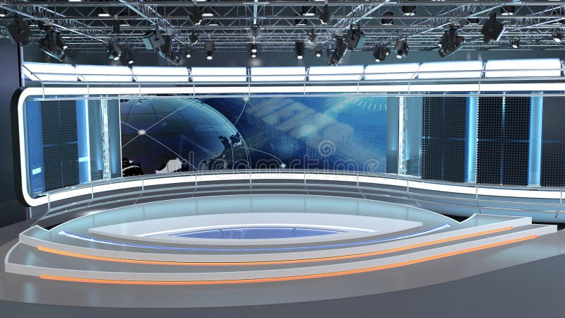 Virtual TV Studio News Set 35. 3d Rendering.