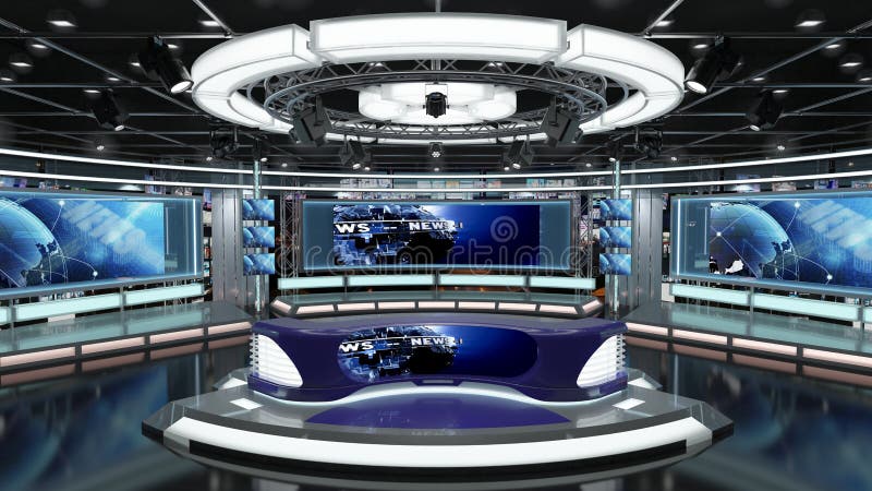 Virtual TV Studio News Set 1.2-2 Green screen background. 3d Rendering.