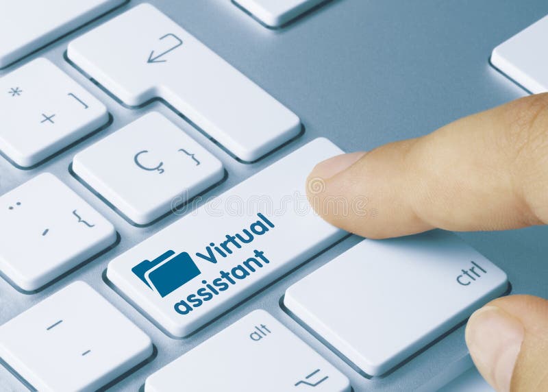 Virtuele assistent inscriptie op blauwe toetsenbordtoets