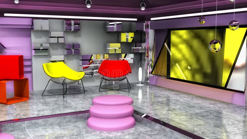 -Interview- an 3D Fashion virtual set, with retro elements and colors, High Definition resolution radio. Image 2 of 3, of the complete set. -Interview- an 3D Fashion virtual set, with retro elements and colors, High Definition resolution radio. Image 2 of 3, of the complete set.