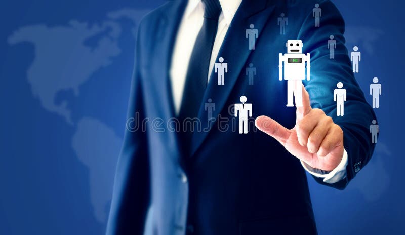 Virtueller Roboter AI der erfolgreichen Geschäftsmannhandnote stellt einen Ersatz für menschliche Arbeit dar stockbilder Virtueller Roboter AI der erfolgreichen Geschäftsmannhandnote stellt einen Ersatz für menschliche Arbeit dar stockbilder