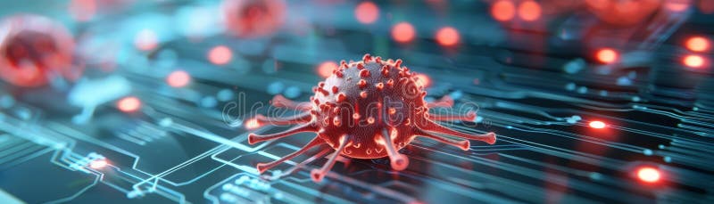 Virus on Circuit Board Representing Cybersecurity Threat royalty free illustration