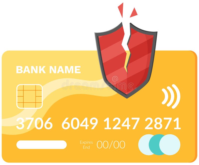 Virus, DDoS hacker attack, credit card hacking. Fraud, theft of money from personal bank account stock illustration