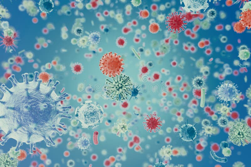 Virus en el organismo infectado, epidemia viral de la enfermedad, fondo abstracto del virus representación 3d stock de ilustración Virus en el organismo infectado, epidemia viral de la enfermedad, fondo abstracto del virus representación 3d stock de ilustración