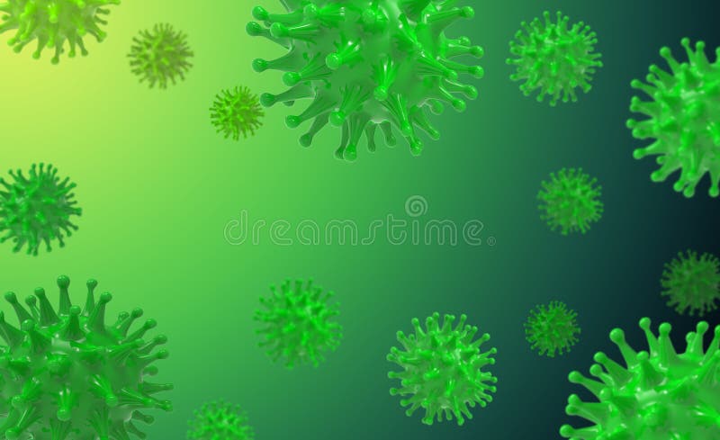 Virus Green Bacteria Cells 3D Render Background Banner Image. Flu