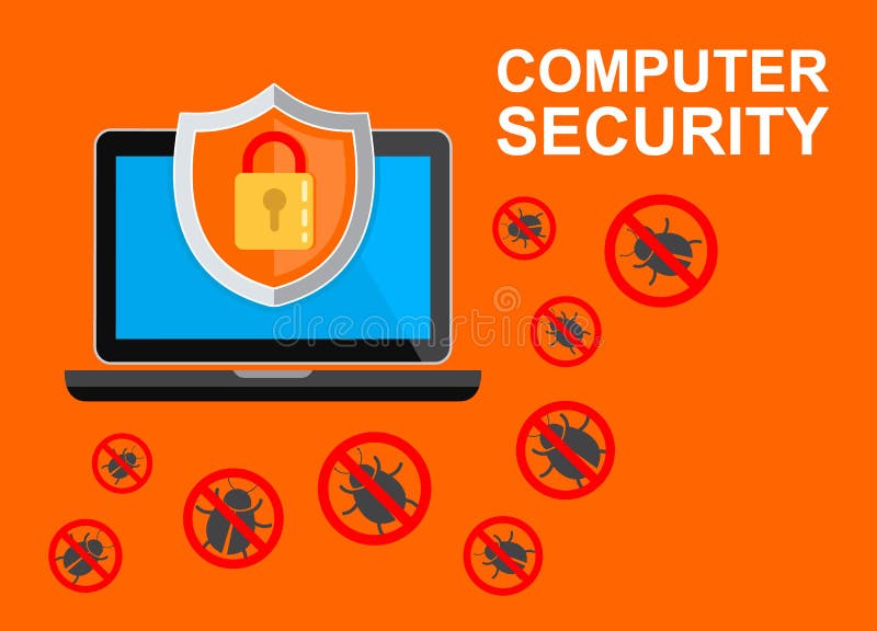 Virus im Programmcode Laptop mit Schild und Verschluss auf Tabelle Flache Vektorillustration stock abbildung Virus im Programmcode Laptop mit Schild und Verschluss auf Tabelle Flache Vektorillustration stock abbildung