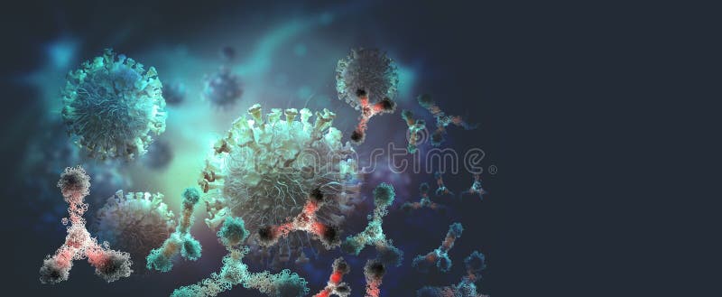 Virus onder microscoop Antilichamen en virale infectie Immuunafweer van het lichaam
