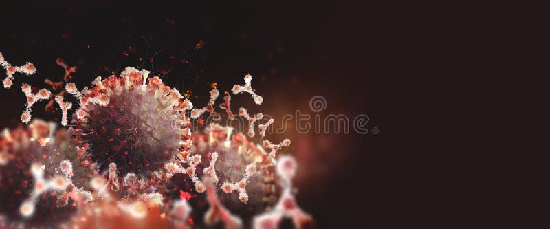 Virus onder microscoop. antilichamen en virale infectie. immuunverdediging van het lichaam