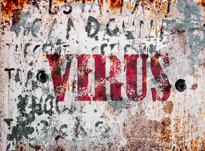 Virus text on rusty and weathered sign outdoors. To illustrate virus, sickness and the corona wuhan virus. stock photo Virus text on rusty and weathered sign outdoors. To illustrate virus, sickness and the corona wuhan virus. stock photo