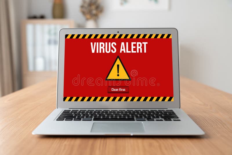 Virus warning alert on computer screen detected modish cyber threat , hacker, computer virus and malware