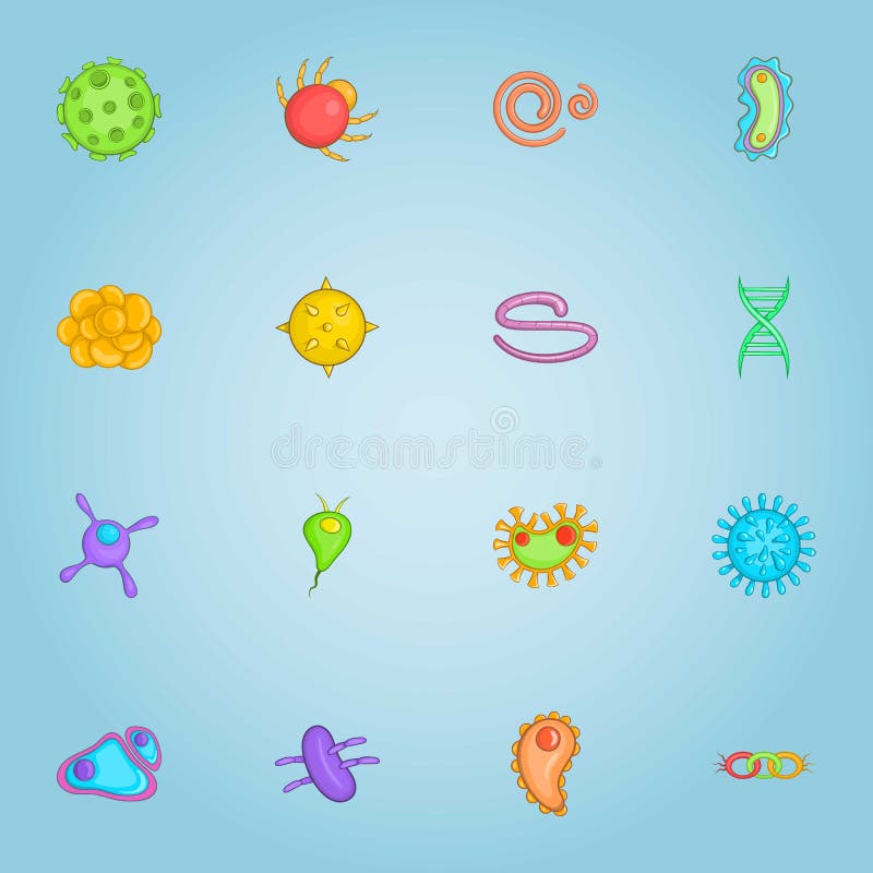 Viruses and bacteria icons set, cartoon style royalty free illustration