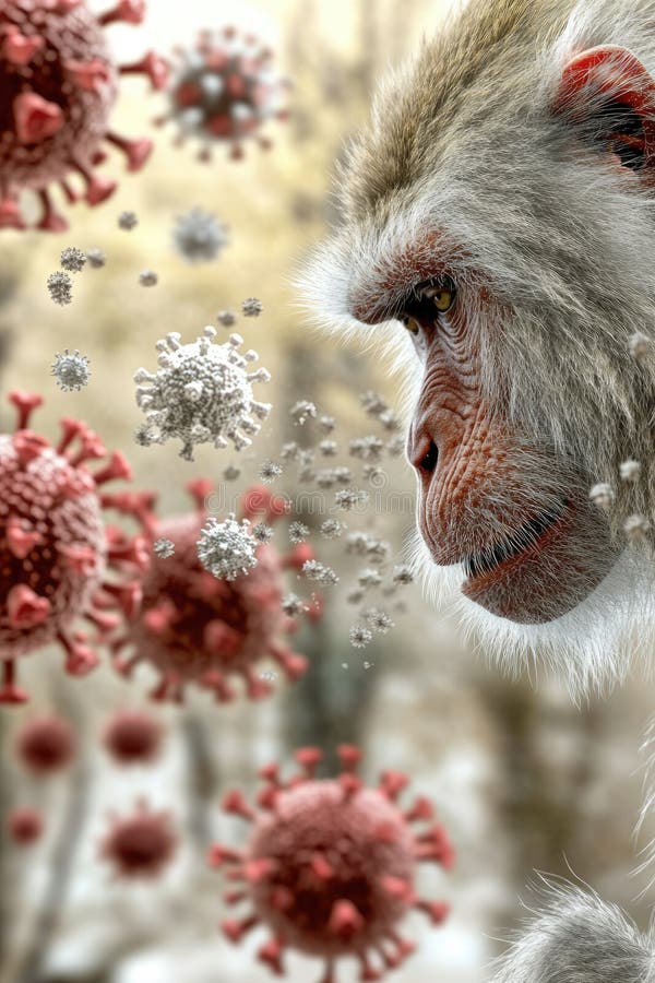 Virushot från primater : Bakgrund till monkeyrelated virus, såsom monkeypox siv rabies ebola herpes b royaltyfri illustrationer