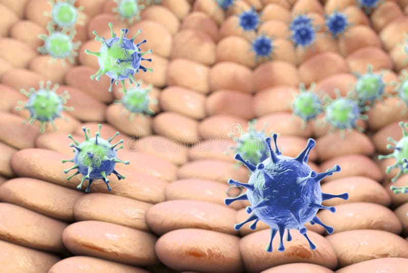 Virussen die menselijke cellen infecteren stock illustratie