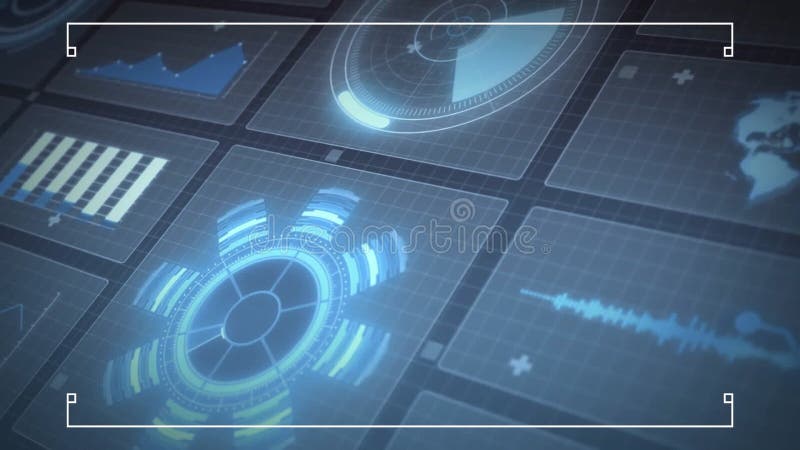 Visa animering av datablad och diagram på det framtida digitala gränssnittet stock video