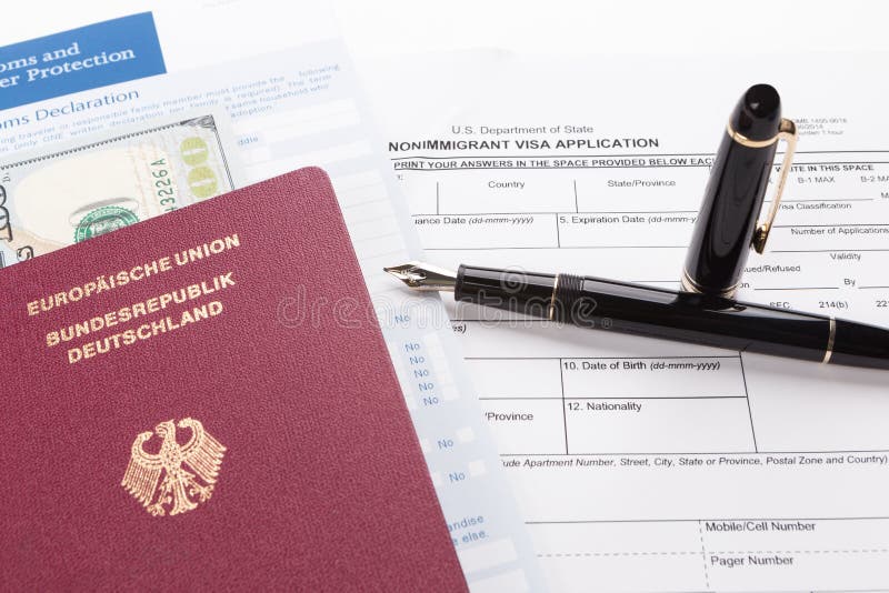 Visa Application with German Travel Passport Stock Image Image of