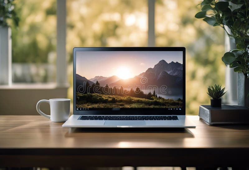 Visa arbetsskärmen i det främre arbetsbordet, tom bärbar dator, makbook mac office workspace desk pro 2016 studio mock design musm royaltyfri illustrationer
