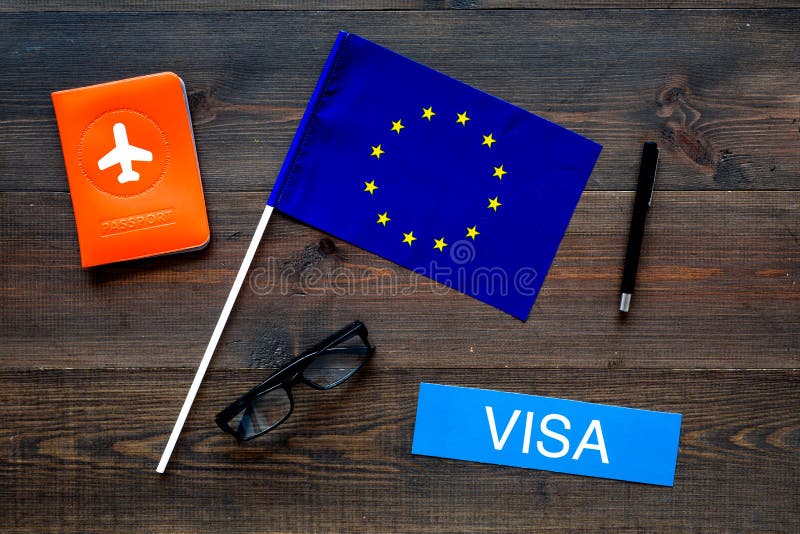 Schengen Visa. Visa To Europe Concept. Text Visa Near Passport Cover