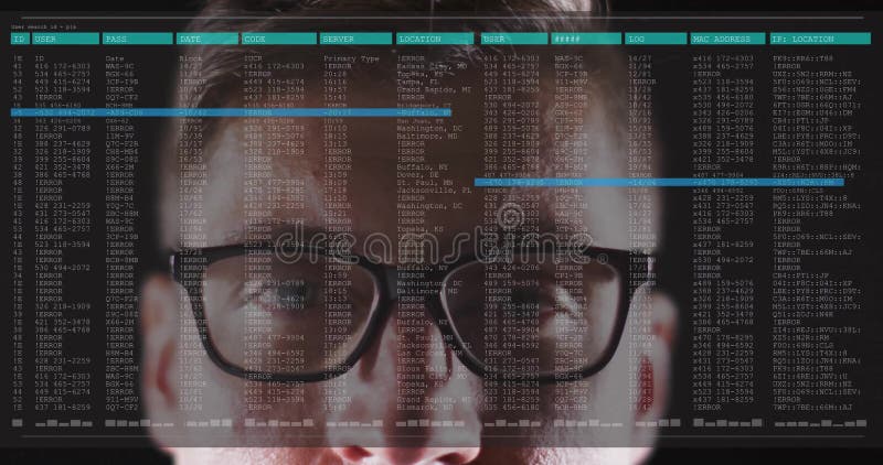 Visa glasögon för att visa animering av datorkod och data på skärmen stock illustrationer