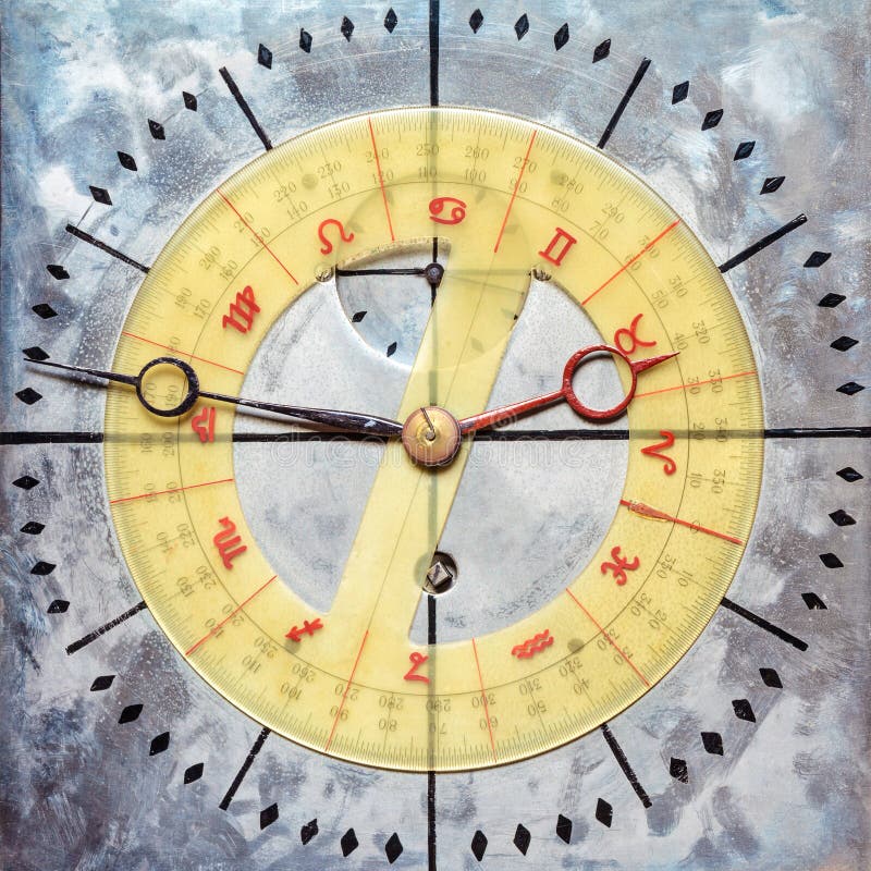 Visage d'horloge de vintage avec le cadran d'astrologie/astronomie