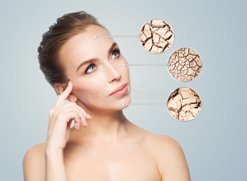 Visage de belle femme avec les échantillons endommagés de peau photos libres de droits Visage de belle femme avec les échantillons endommagés de peau photos libres de droits