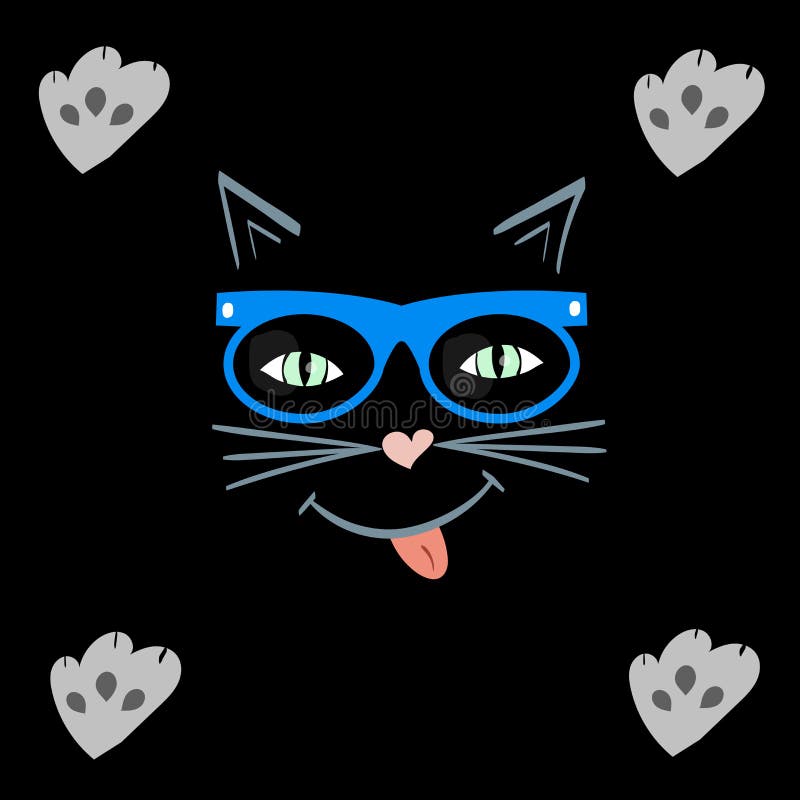 Visage de chat qui sourit animal familier en verres de hippie illustration de vecteur Visage de chat qui sourit animal familier en verres de hippie illustration de vecteur