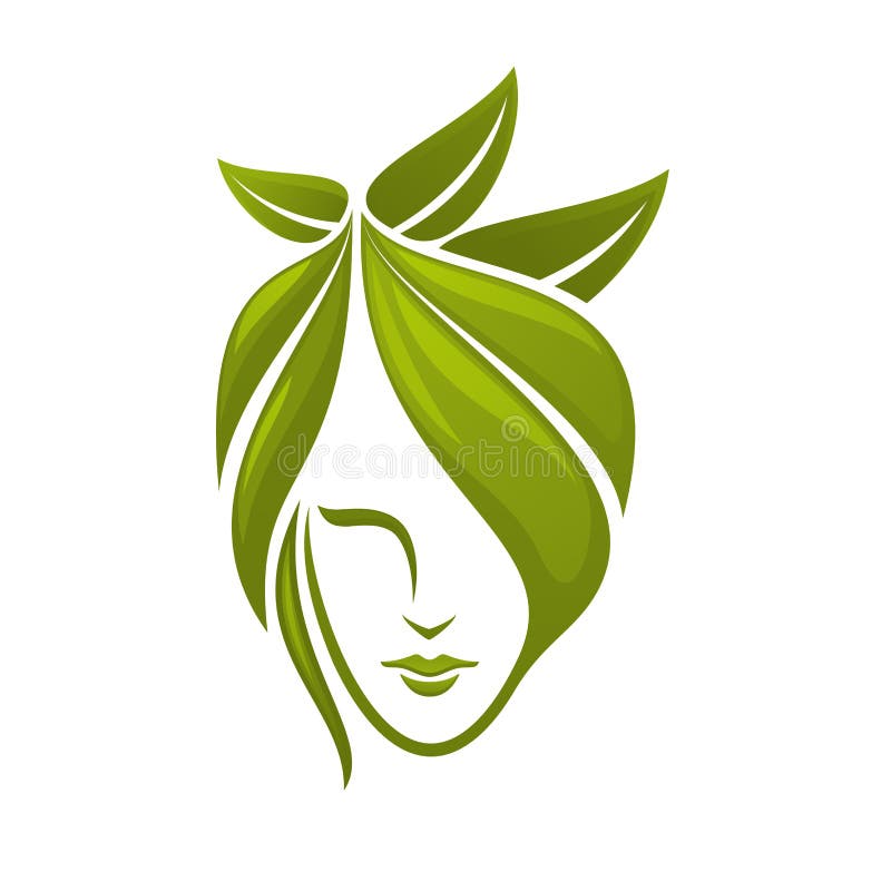 Visage de femme avec les feuilles vertes illustration stock Visage de femme avec les feuilles vertes illustration stock