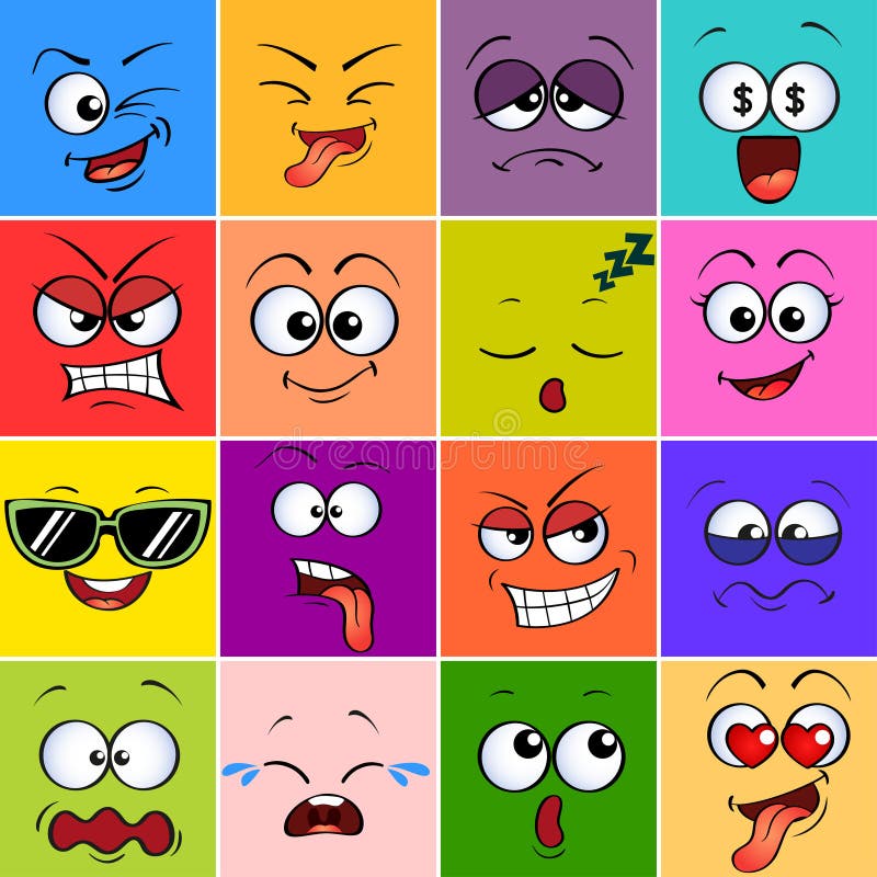 Visage de monstre de bande dessinée Emoji Émoticônes mignonnes Avatars colorés carrés illustration stock Visage de monstre de bande dessinée Emoji Émoticônes mignonnes Avatars colorés carrés illustration stock