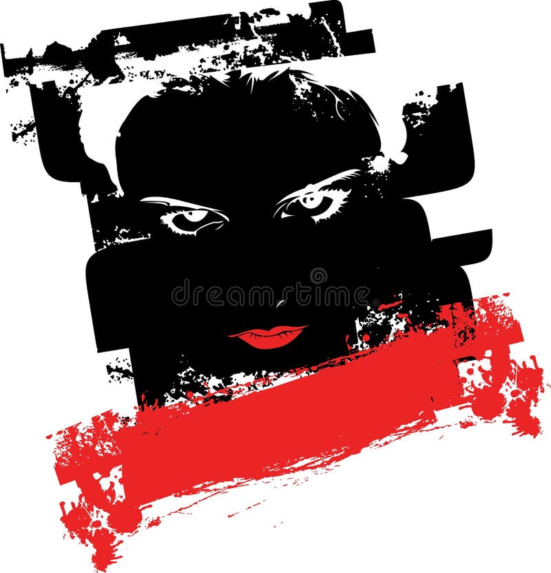 Visage grunge noir et rouge de fille de graffiti. illustration de vecteur Visage grunge noir et rouge de fille de graffiti. illustration de vecteur