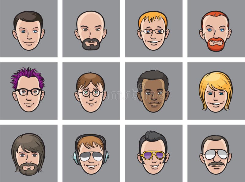 Visages d'hommes d'avatar de bande dessinée illustration stock Visages d'hommes d'avatar de bande dessinée illustration stock