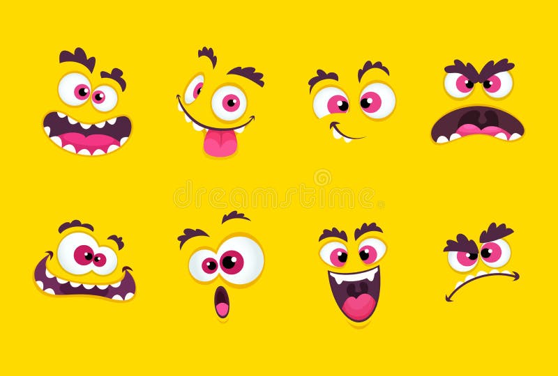 Visages de dessin anim? Les émotions sourient d'un air affecté les expressions, la bouche de sourire avec des dents et la collect illustration libre de droits