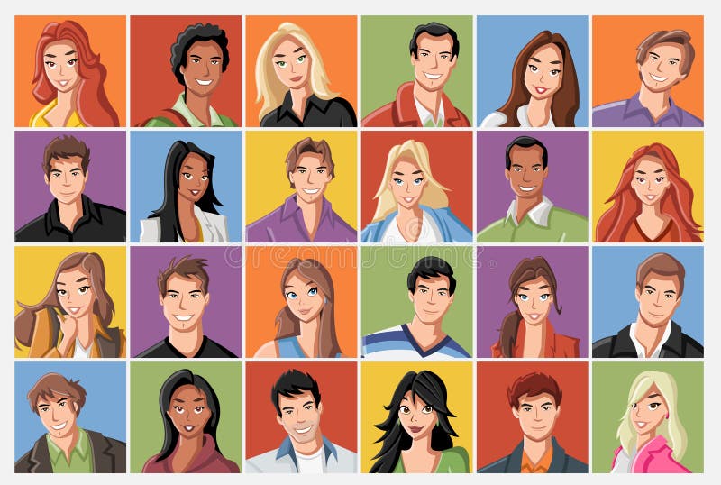 Visages des jeunes de bande dessinée. illustration stock Visages des jeunes de bande dessinée. illustration stock