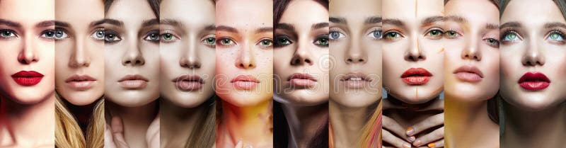 Visages femelles Collage de belles femmes photographie stock