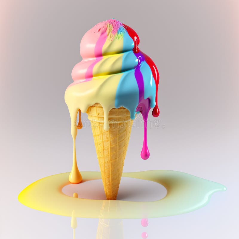 Viscosity Melting of an Ice Cream in a Cone by Generative Ai Stock Illustration Illustration