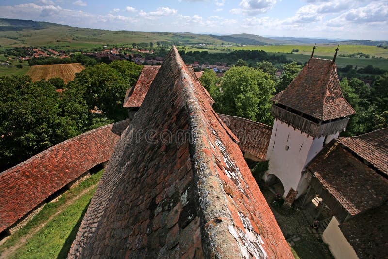 Viscri, Brasov county â€“ Transylvania. Panoramic view from the roof top.