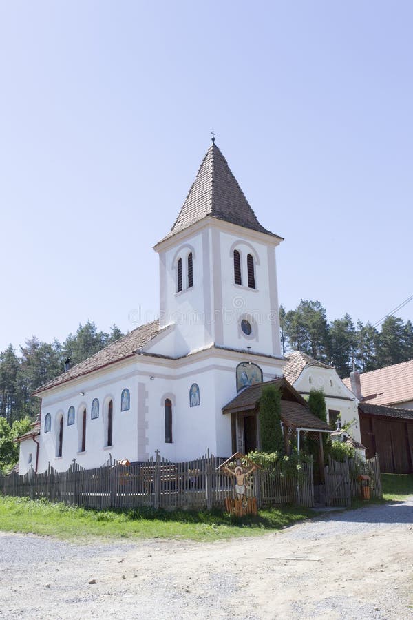 Viscri town church view in a spring day