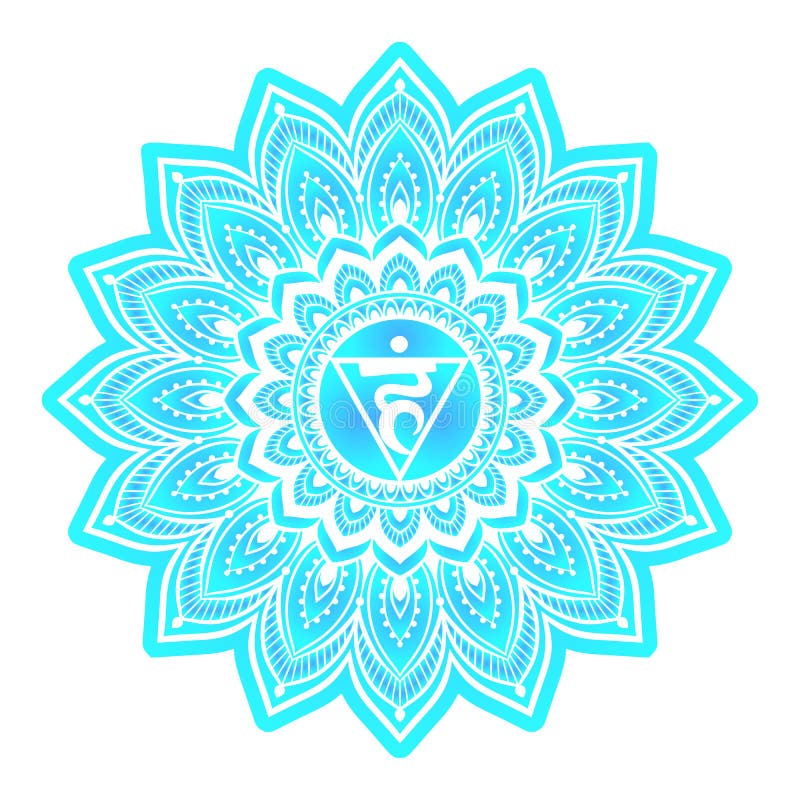 Vishuddha or Vishuddhi throat fifth chakra. Blue coloring vector illustration For logo yoga healing meditation. Beautiful outline mandala. Ethnic, Indian style. Vishuddha or Vishuddhi throat fifth chakra. Blue coloring vector illustration For logo yoga healing meditation. Beautiful outline mandala. Ethnic, Indian style.